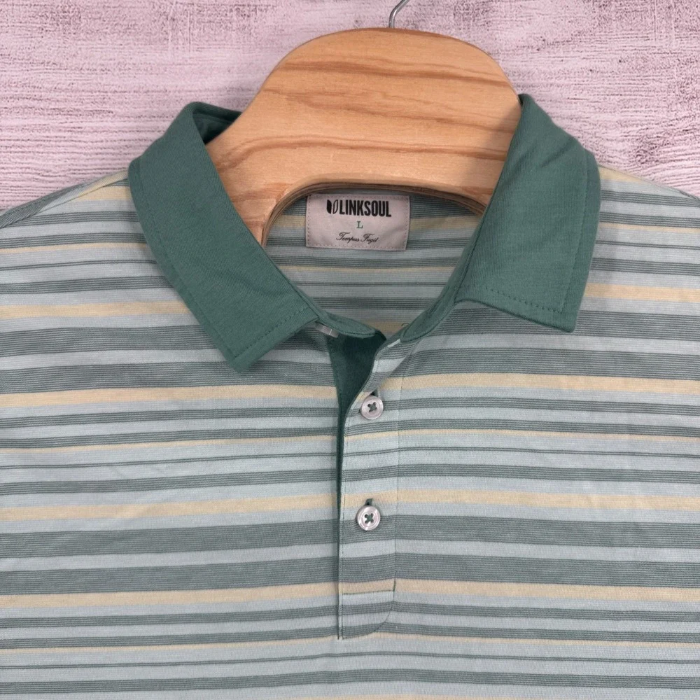 Linksoul Striped‎ Polo Shirt Mens Size Large Short Sleeve Golf Casual Green - Picture 2 of 10